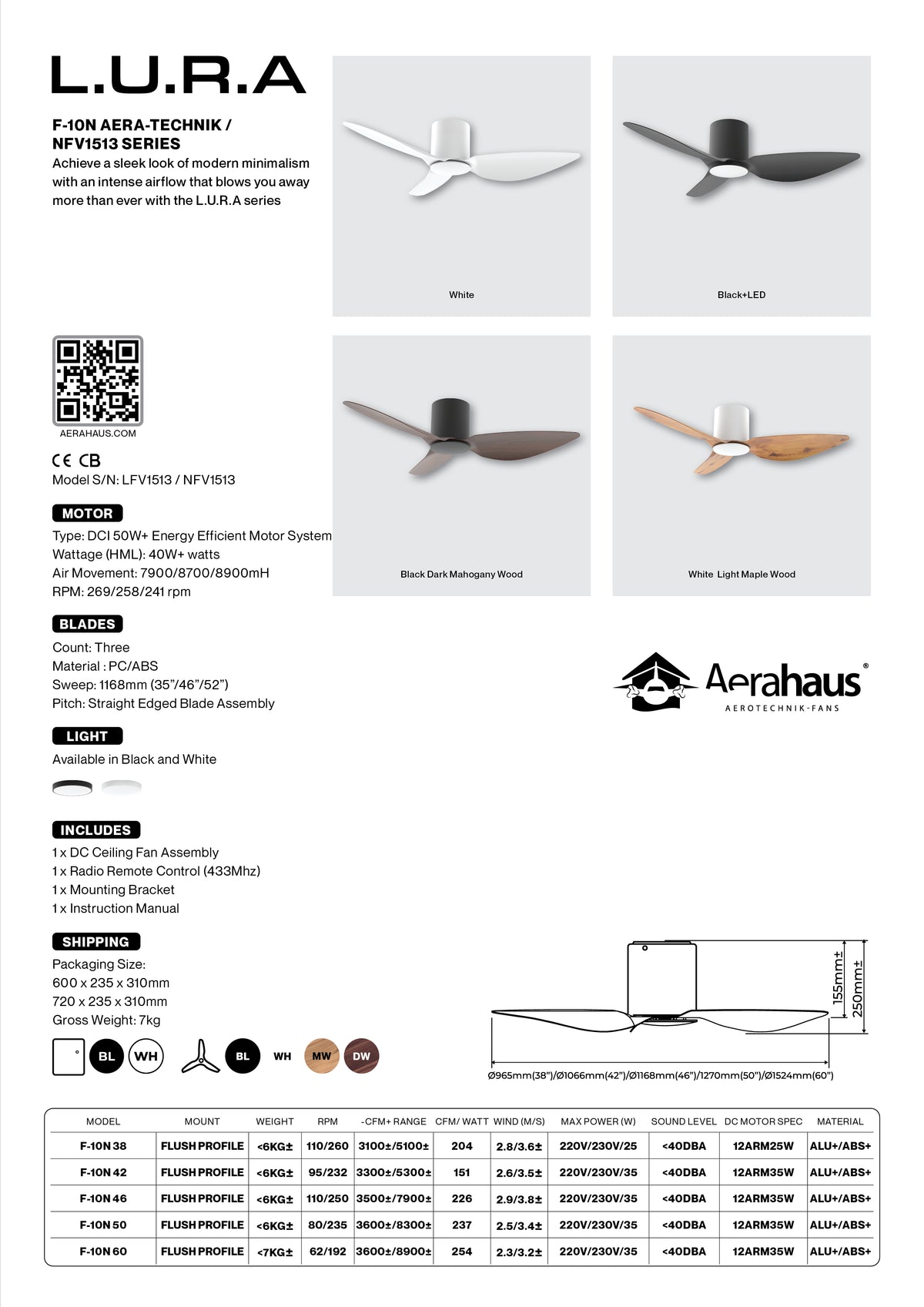 F-10N Aerahaus Technik DC Ceiling Fan