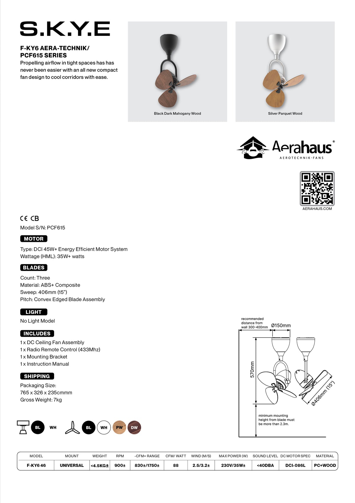 FKY6 Aerahaus Technik DC Ceiling Fan