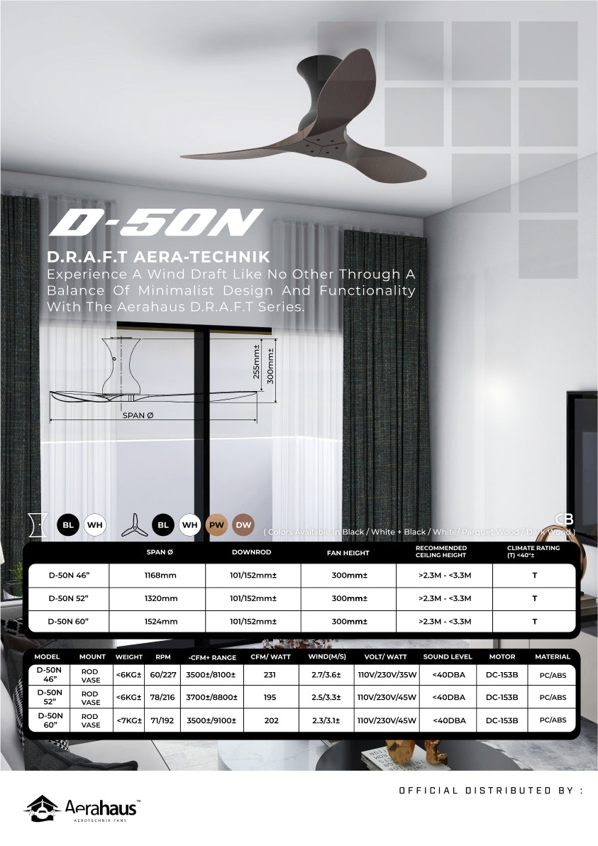 D-50N Aerahaus Technik DC Ceiling Fan