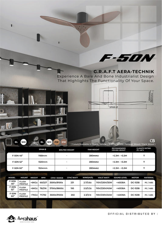 F-50N Aerahaus Technik DC Ceiling Fan
