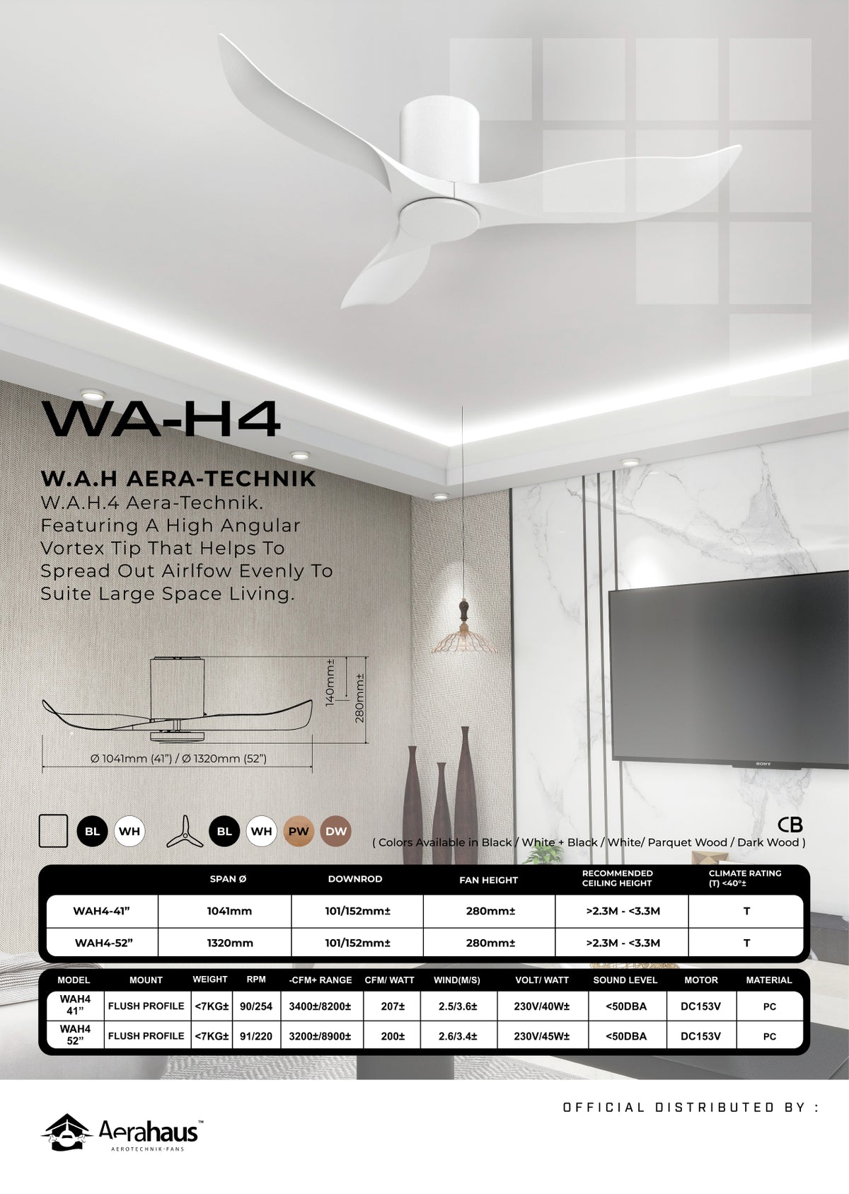 WA-H4 Aerahaus Technik DC Ceiling Fan