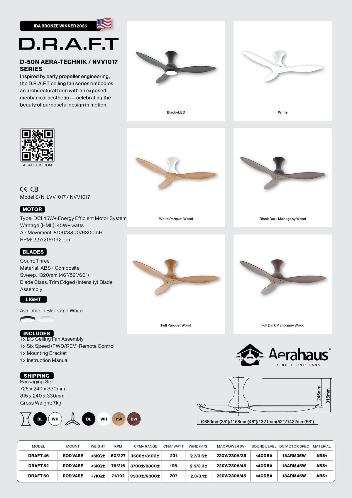 D-50N Aerahaus Technik DC Ceiling Fan